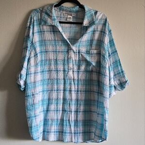 Womens Blue Plaid Shirt